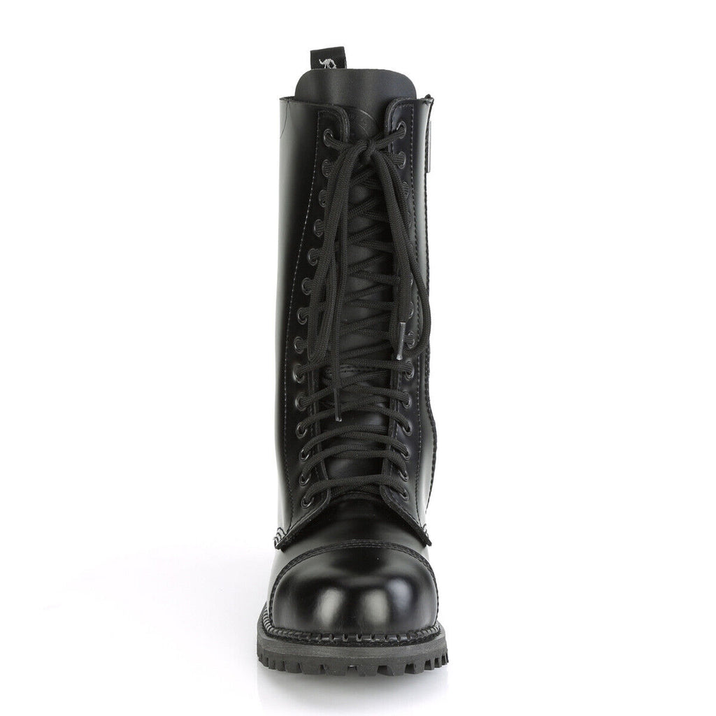 Riot 14 Goth Combat Biker Steel Toe Ankle Boots Black LEATHER Men DEMONIA NY - Totally Wicked Footwear
