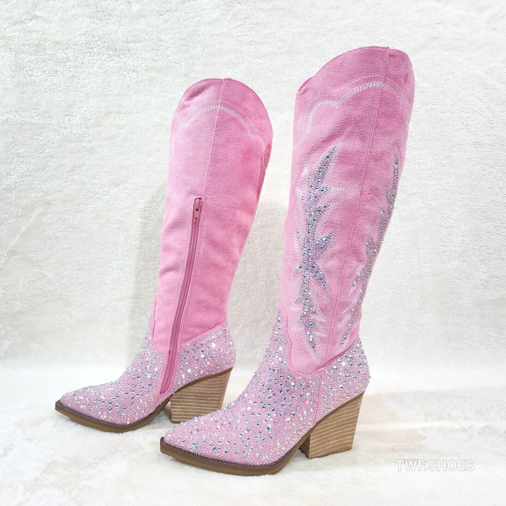 Murrey Bubble Gum Pink With Rhinestones Glamour Western Cowgirl Boots - Totally Wicked Footwear