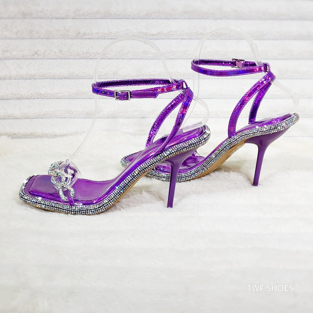 Mini .5" Rhinestone Platform Purple Hologram Upper Wrap Strap Heels Baily - Totally Wicked Footwear