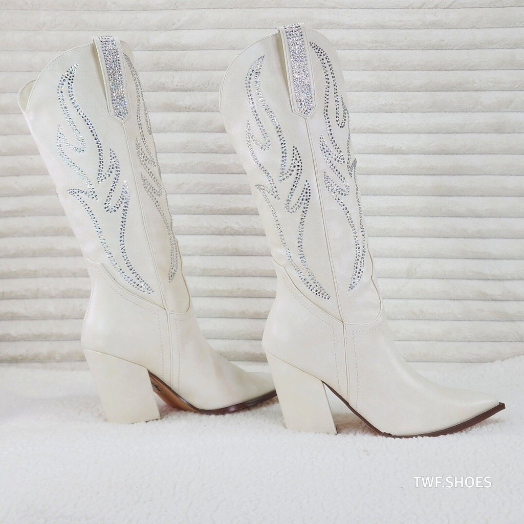So Me Mileage Cream Ivory Rhinestone Design Western Cowgirl Boots - Totally Wicked Footwear