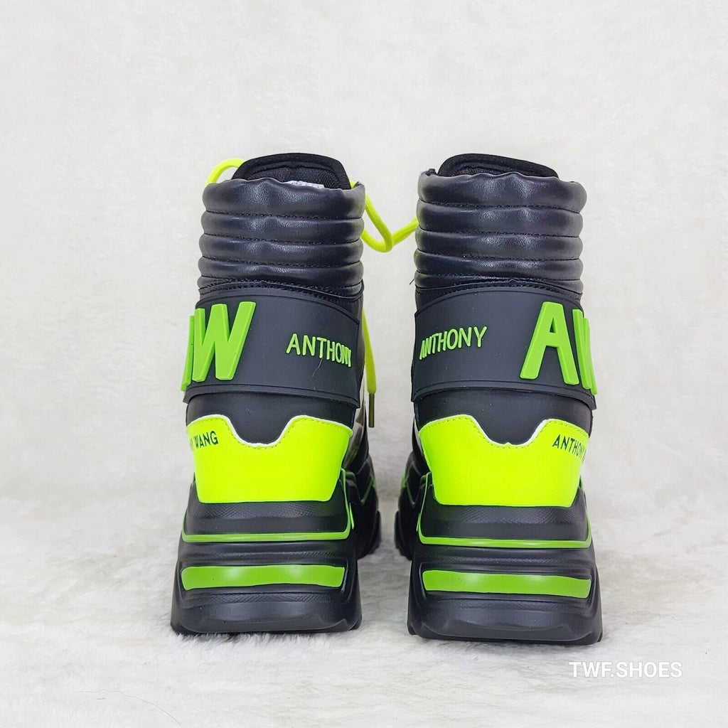 Wang Damson Lime Leopard Platform Hi-Top Sneaker Boots Hidden Wedge - Totally Wicked Footwear