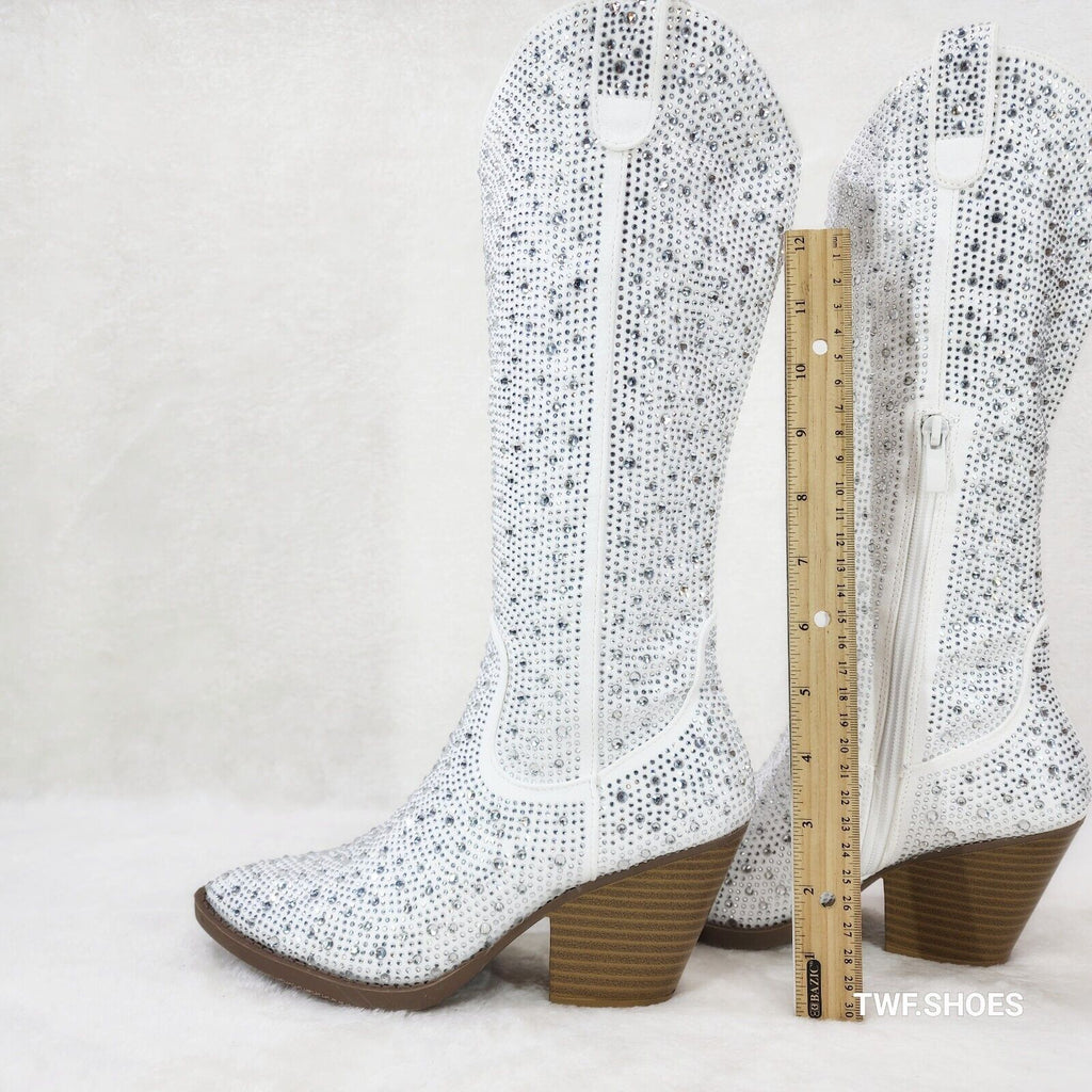 Wild One Glamour White / Silver Rhinestone Glam Country Western Cowgirl Boots - Totally Wicked Footwear