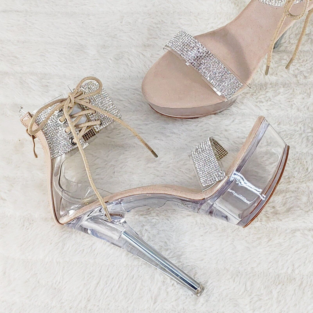 Sparkle Affair Clear Platform Rhinestone Ankle Cuff High Heel Shoes - Totally Wicked Footwear