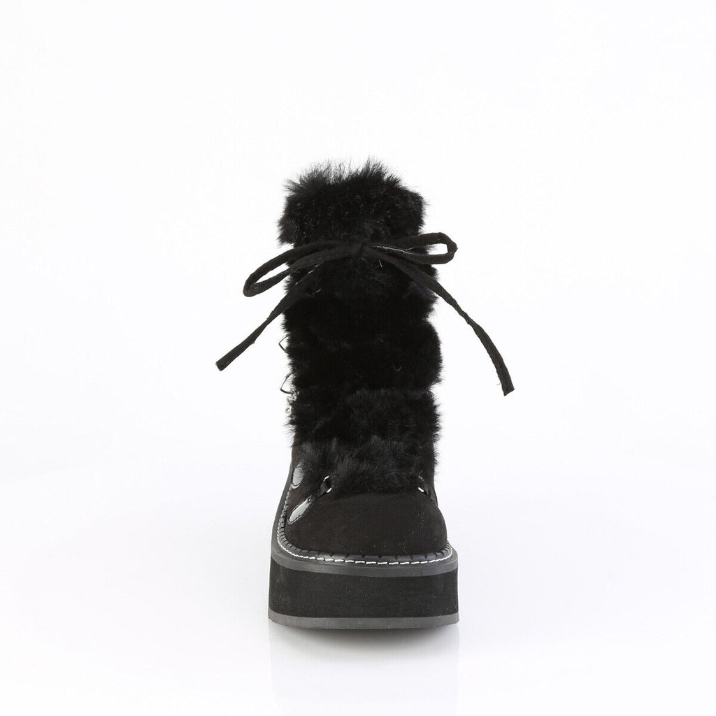 Emily Black Furry Heart Chain Goth 2" Platform Ankle Boots 55 Faux Fur - Totally Wicked Footwear