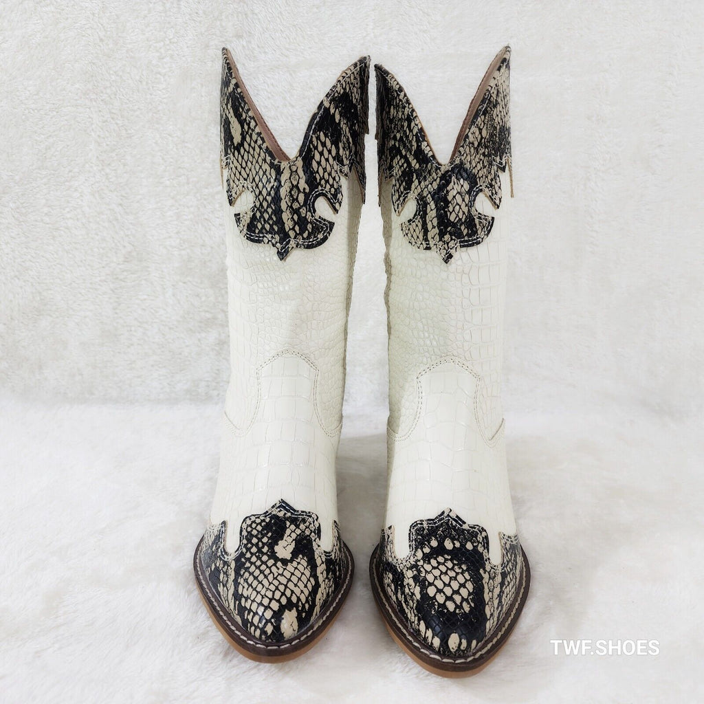 Snake Bite Cream Western Reptile Cowboy Pull On Country Cowgirl Boots - Totally Wicked Footwear