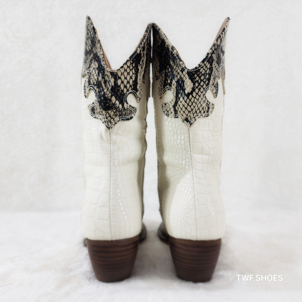 Snake Bite Cream Western Reptile Cowboy Pull On Country Cowgirl Boots - Totally Wicked Footwear