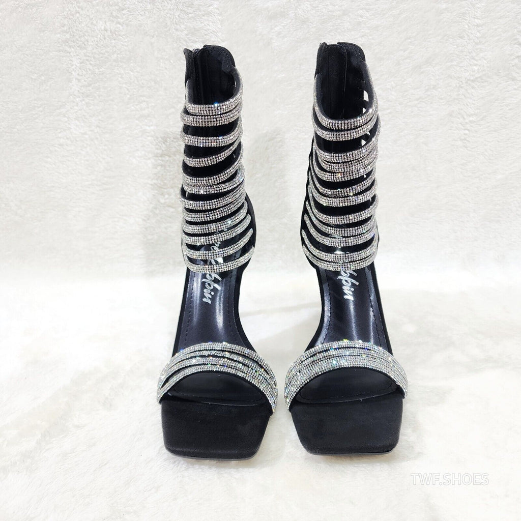 Sparked Closed Back Rhinestone Rope Strap Open Square Toe Evening Heels Shoes - Totally Wicked Footwear