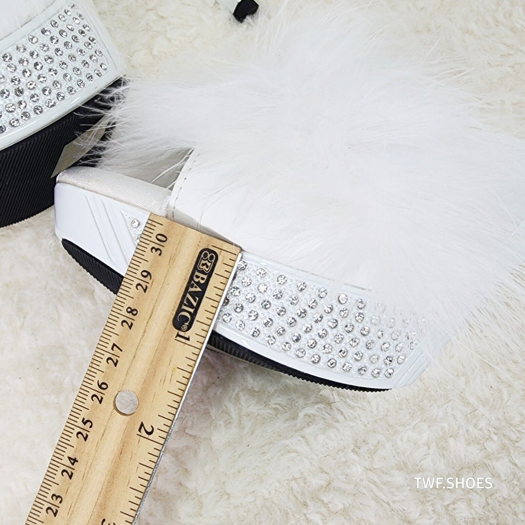 Elegance Marabou Feather Slip On Platform Sandals 5" Stiletto Heel Shoes White - Totally Wicked Footwear