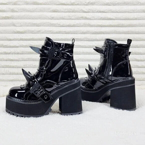 Demonia Assault Black Patent Claw Spiked Platform Ankle Boots Goth Biker Grunge - Totally Wicked Footwear