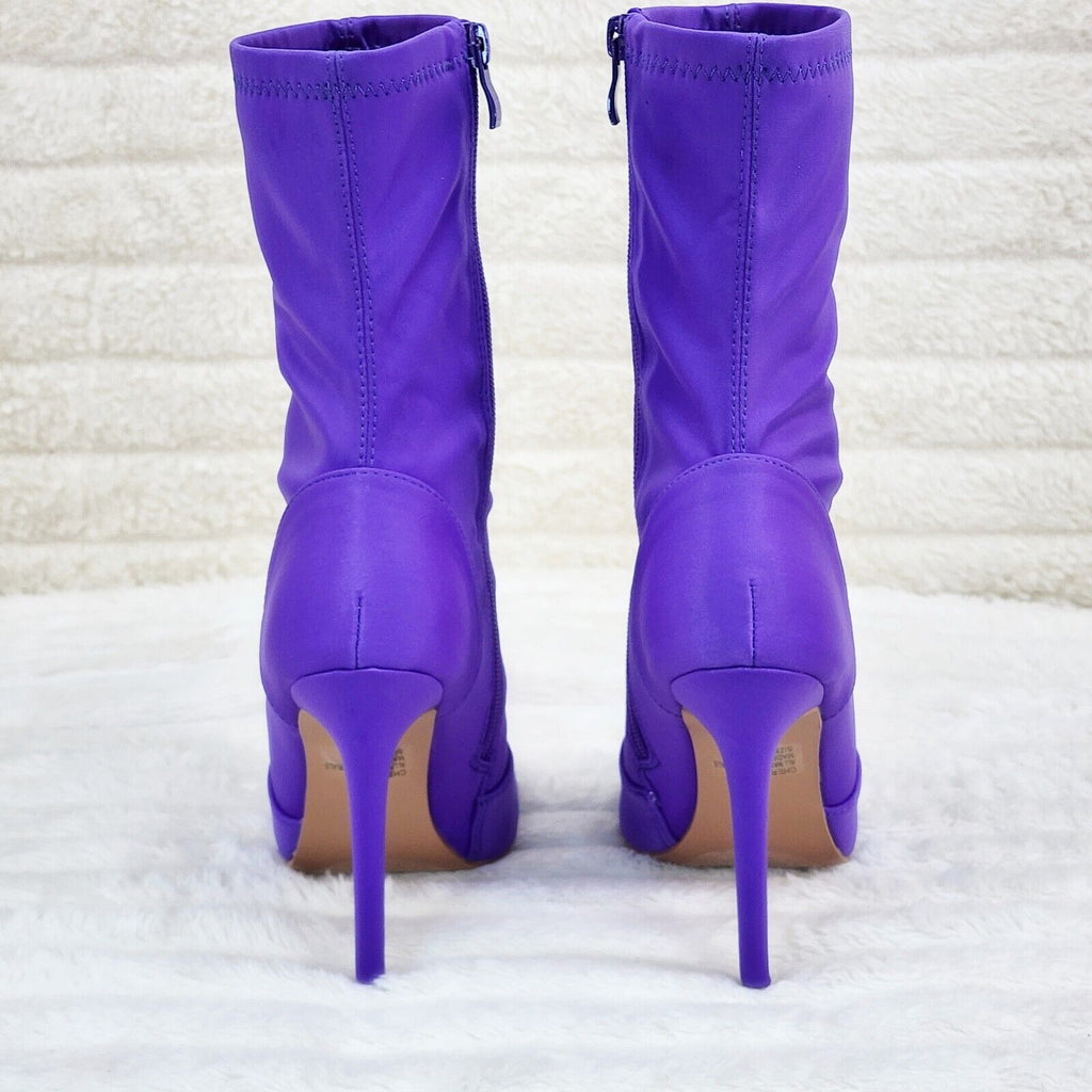 Bold Purple Stretch Square Open Toe High Heel Ankle Boots - Totally Wicked Footwear