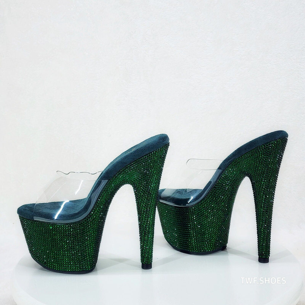Bejeweled 712RS Emerald Green Rhinestone Platform 7" Stiletto High Heel Shoes - Totally Wicked Footwear