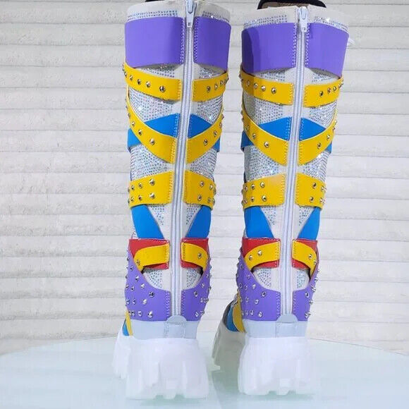 Wang Limited Multi Color White Platform Sneaker Knee Boots Hidden Wedge Heels - Totally Wicked Footwear