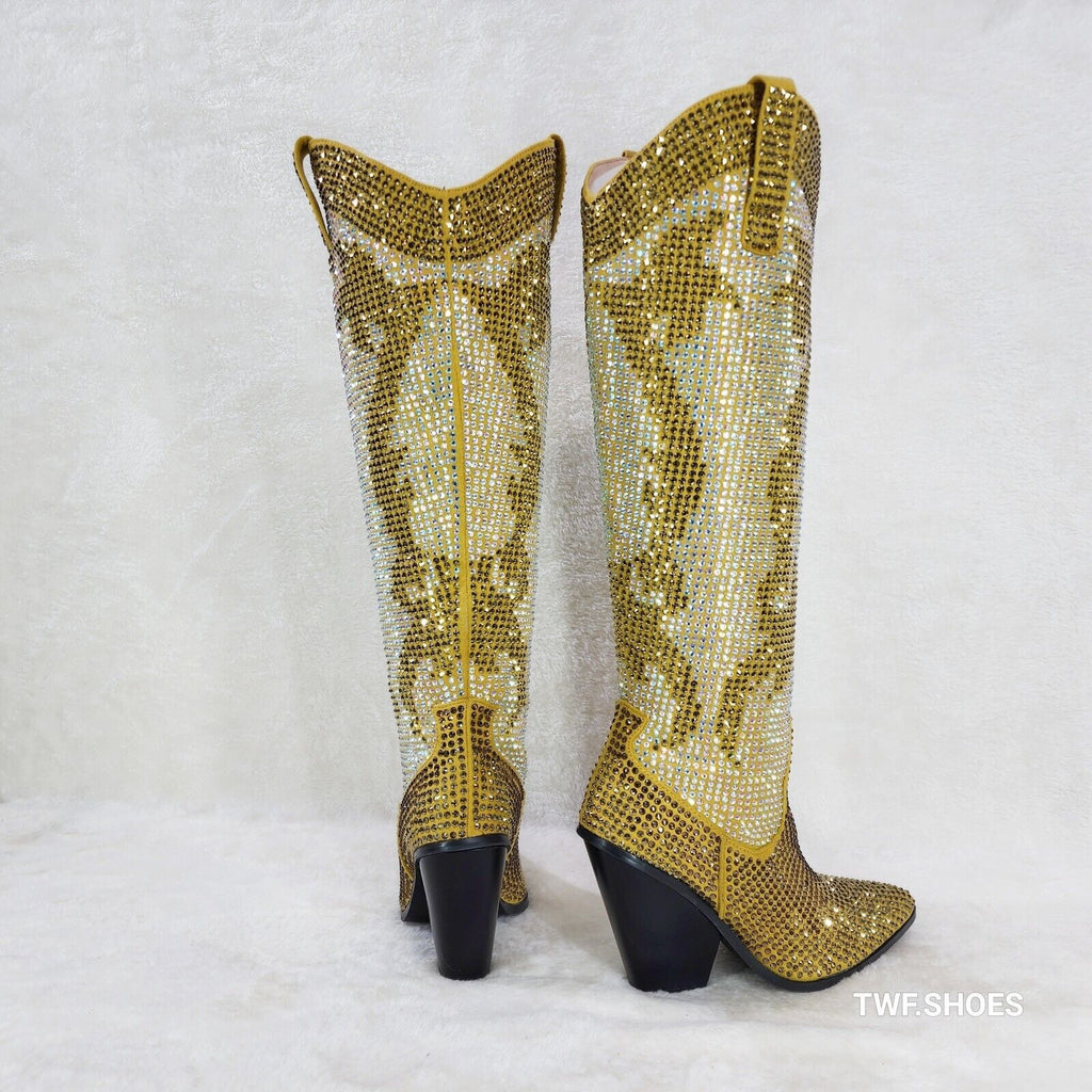 Martina Gold Rhinestones Country Western Glamour Cowgirl Boots - Totally Wicked Footwear