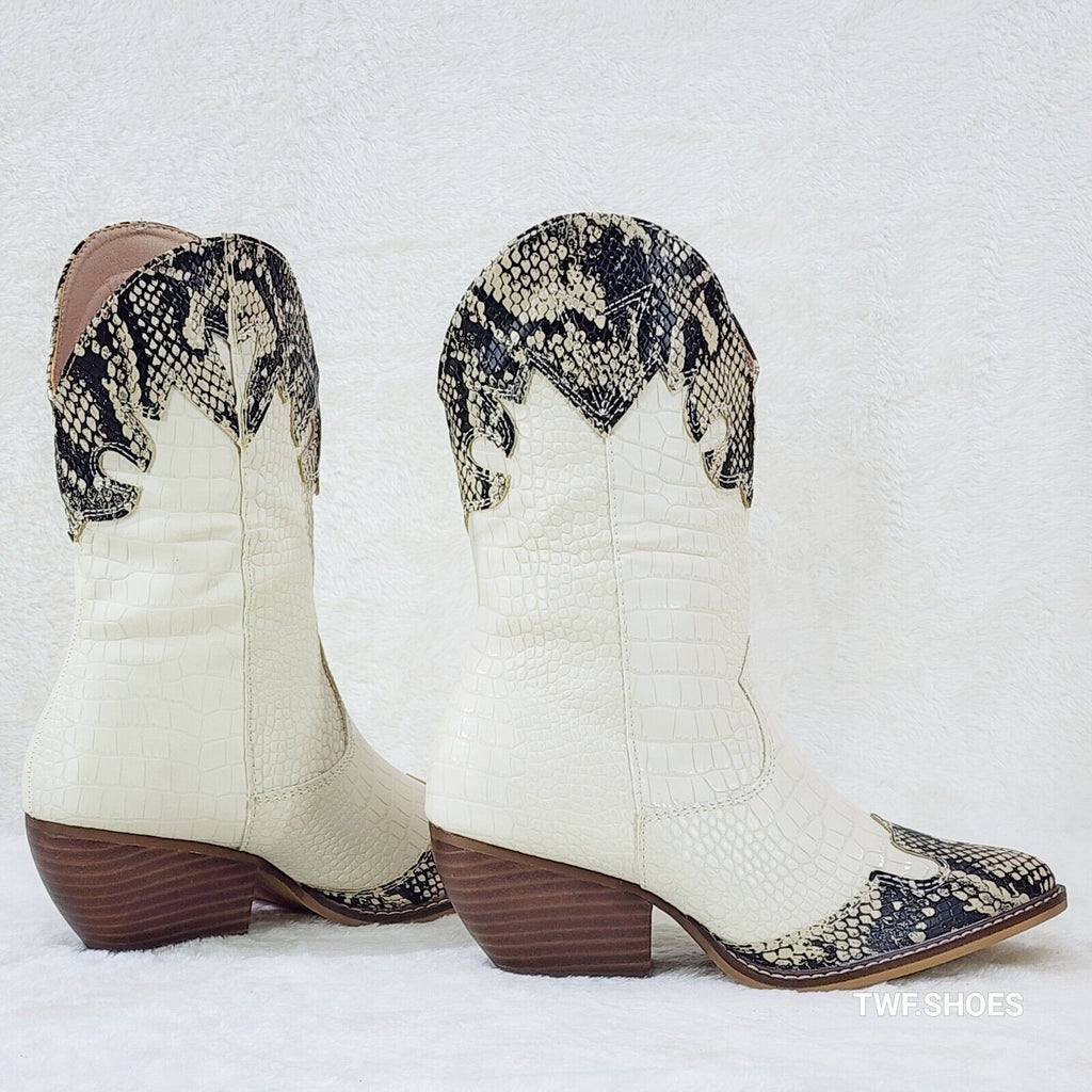 Snake Bite Cream Western Reptile Cowboy Pull On Country Cowgirl Boots - Totally Wicked Footwear