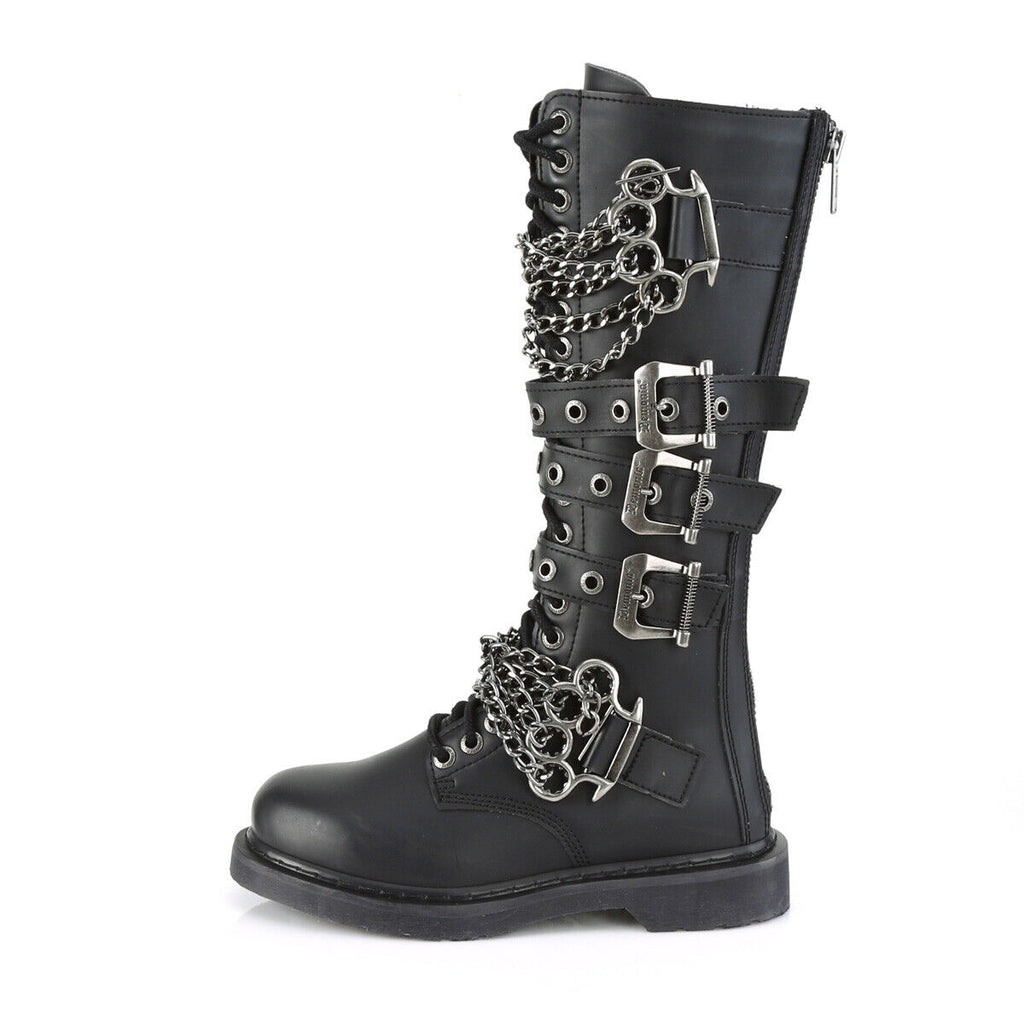 Bolt 450Goth Combat Biker Knee Boots Black Matte Men Sizes IN HOUSE NY DEMONIA - Totally Wicked Footwear