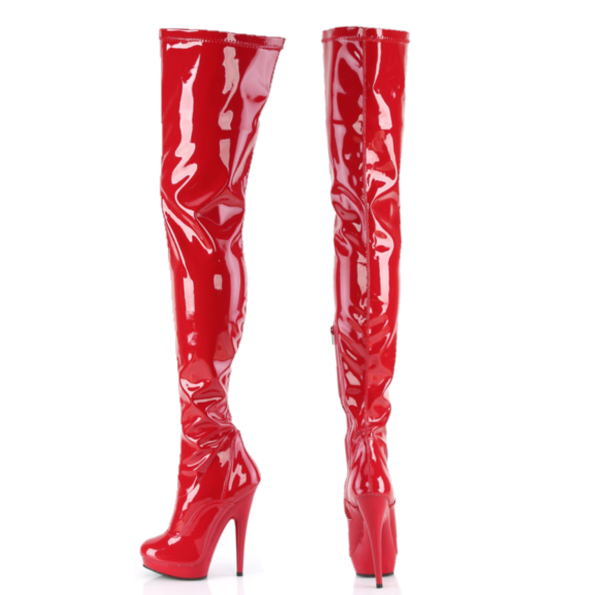Sultry 4000 Stretch Patent Red 6" High Heel Platform Thigh High Crotch Boots - Totally Wicked Footwear
