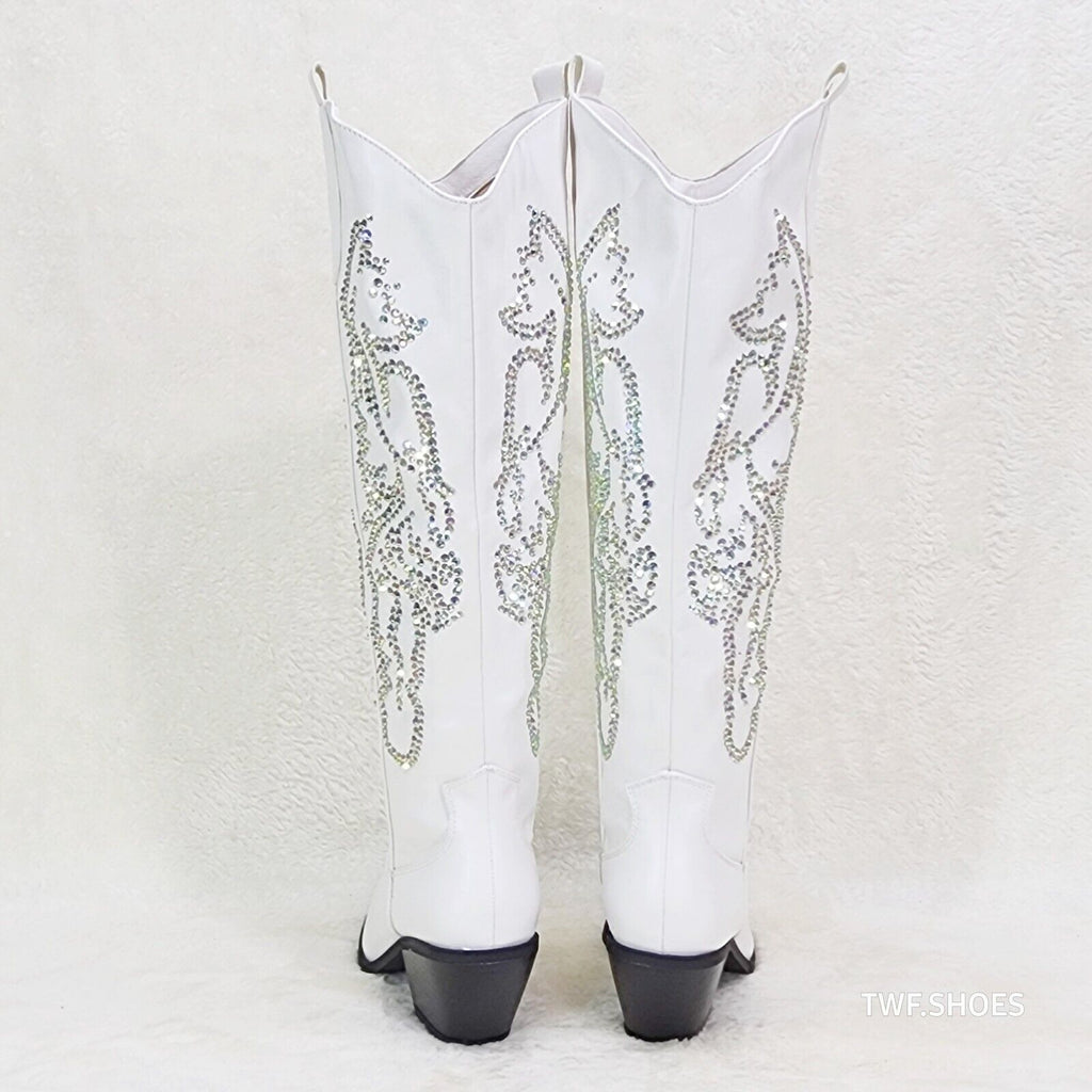 Razzle White Country Western Cowgirl Knee Boots Rhinestone Dazzle - Totally Wicked Footwear