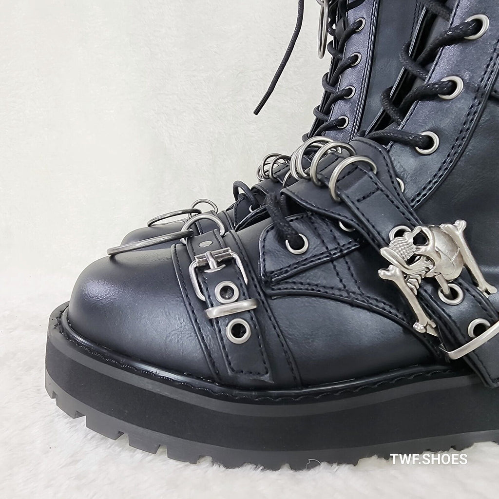 Valor Goth Combat Biker Ankle Boots Black Matte Men US DEMONIA NY - Totally Wicked Footwear