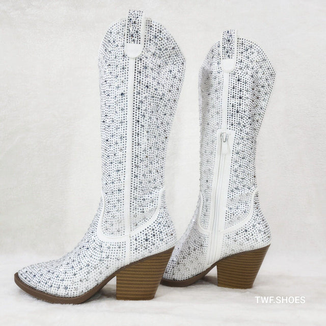 Wild One Glamour White / Silver Rhinestone Glam Country Western Cowgirl Boots - Totally Wicked Footwear