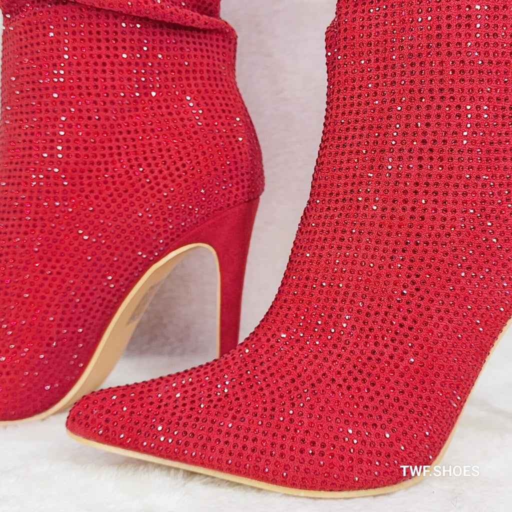 Resolve Sparkling Red Rhinestone High Heel Slouch Calf Boots New Years Bling - Totally Wicked Footwear