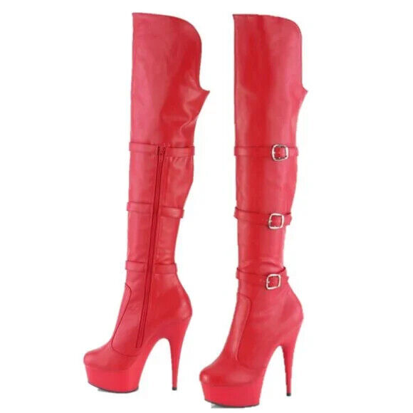 Delight 3018 Red Vegan Leather OTK Over the Knee Platform Thigh Boots - Totally Wicked Footwear