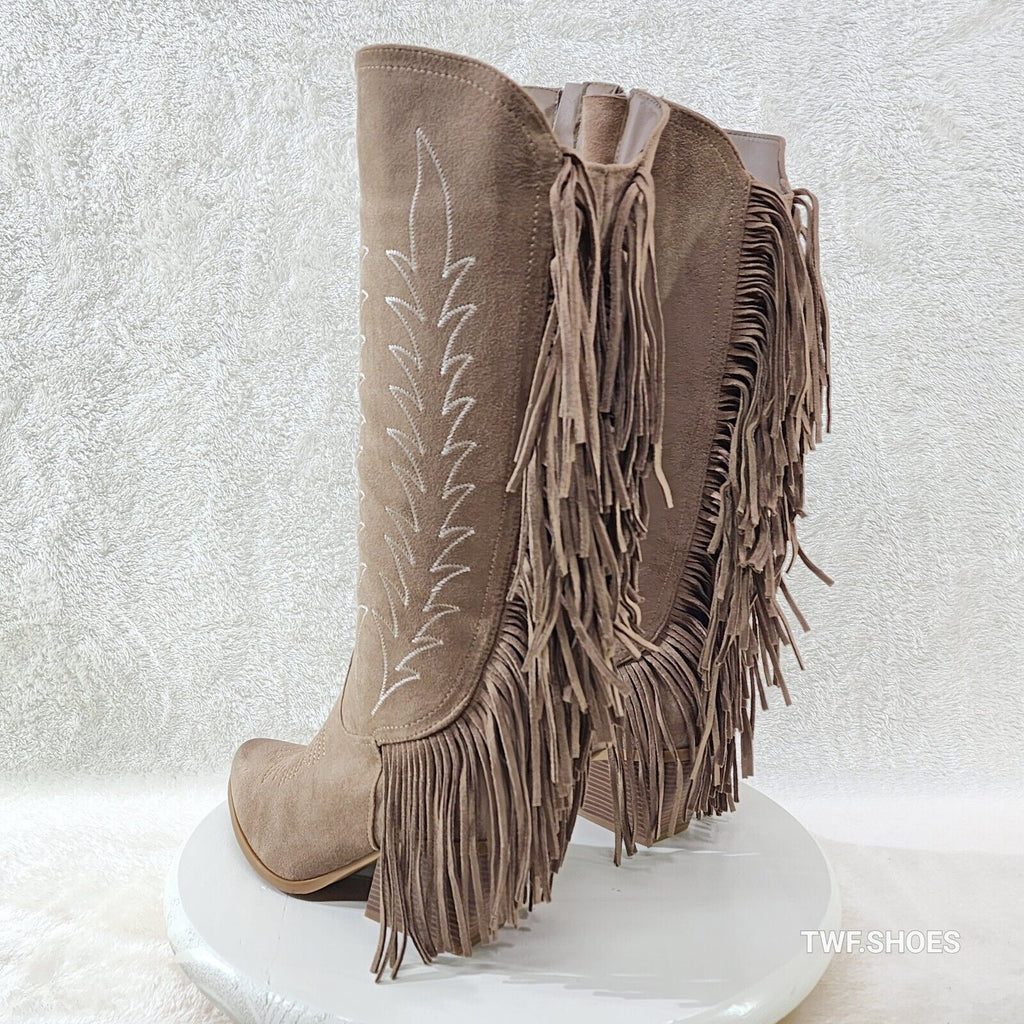 Dusty Roads Coco Taupe Back Fringe Cowboy Western Cowgirl Boots - Totally Wicked Footwear