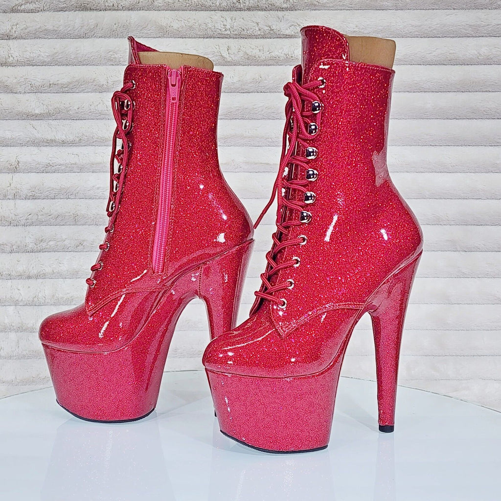 Adore 1020GP Fuchsia Pink Glitter Patent  7" High Heel Platform Ankle Boots NY - Totally Wicked Footwear