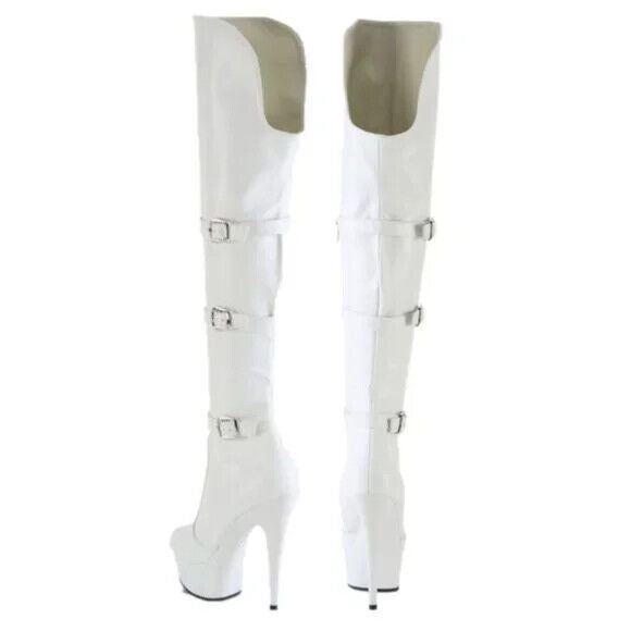 Delight 3018 White Vegan Leather OTK Over the Knee Platform Thigh Boots - Totally Wicked Footwear