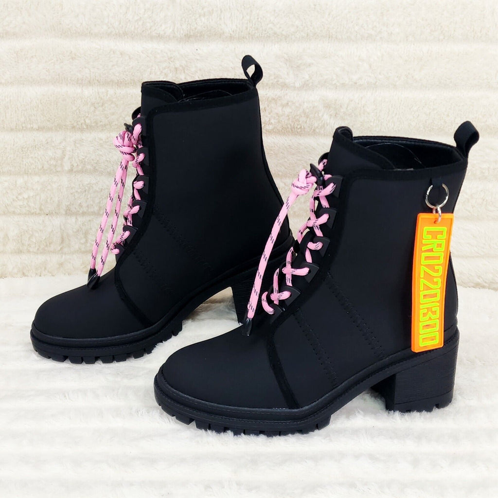 CR Aces Black Iridescent Rhinestone Lace Up Platform Sneaker Combat Ankle Boots - Totally Wicked Footwear