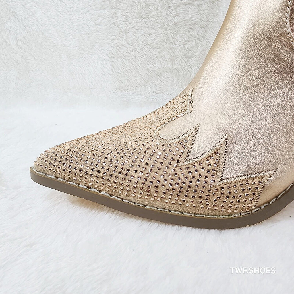 Flash Brush Metallic Matte Rhinestone Western Knee High Cowgirl Boots Champagne - Totally Wicked Footwear