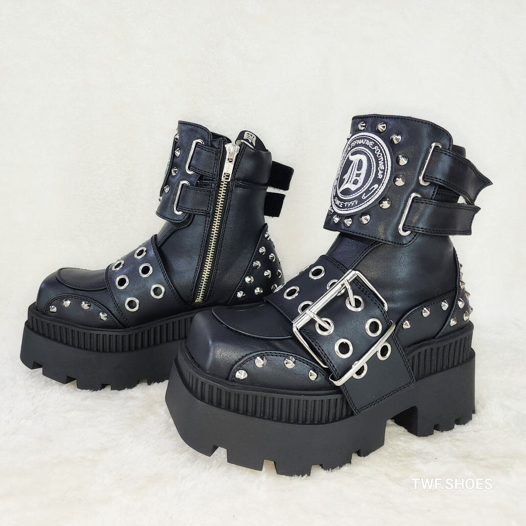 Wicked Wrath 58 Square Toe Goth Lace Up Big Buckle Strap Ankle Boots - Totally Wicked Footwear
