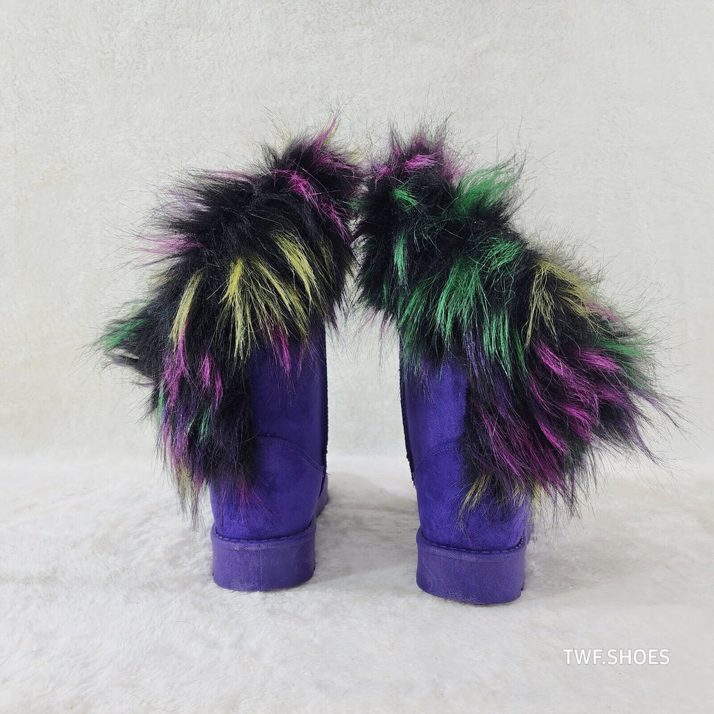 Chi Chi Purple Multi Color Faux Fur Thick Lined Comfy Cozy Winter Boots - Totally Wicked Footwear