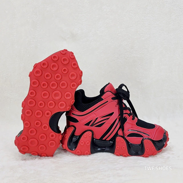 Anthony Wang Alien Black & Red Hidden Wedge Platform Sneakers Tentacle Tread - Totally Wicked Footwear