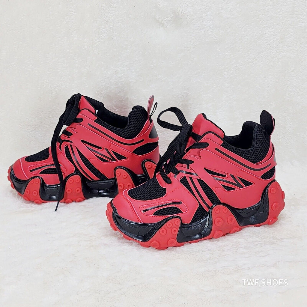 Anthony Wang Alien Black & Red Hidden Wedge Platform Sneakers Tentacle Tread - Totally Wicked Footwear