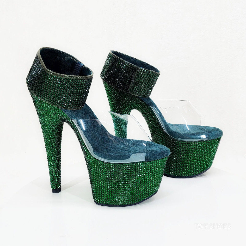 Bejeweled 712RS Emerald Green Rhinestone Platform 7" Stiletto High Heel Shoes - Totally Wicked Footwear