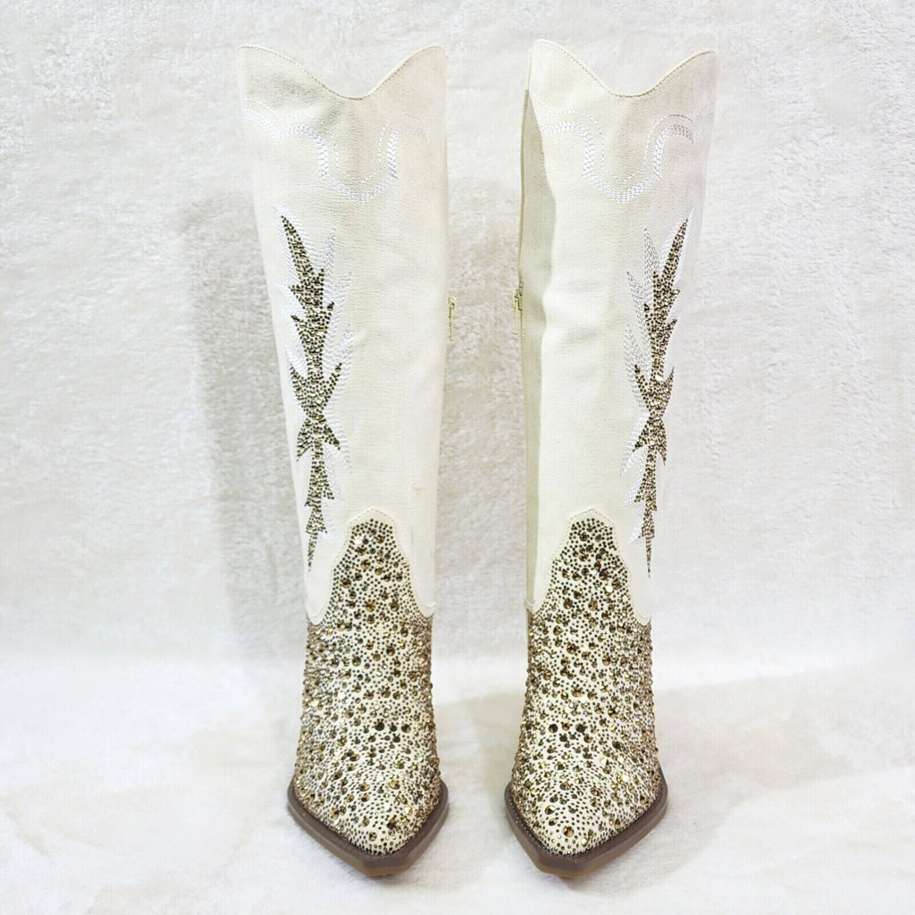 Murrey Buttery Ivory  With Rhinestones Glamour Western Cowgirl Boots - Totally Wicked Footwear