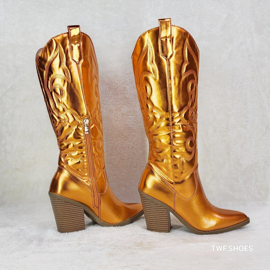 Electric Cowboy Orange Metallic Matte Western Knee High Country Cowgirl Boots - Totally Wicked Footwear