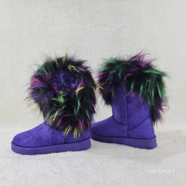 Chi Chi Purple Multi Color Faux Fur Thick Lined Comfy Cozy Winter Boots - Totally Wicked Footwear