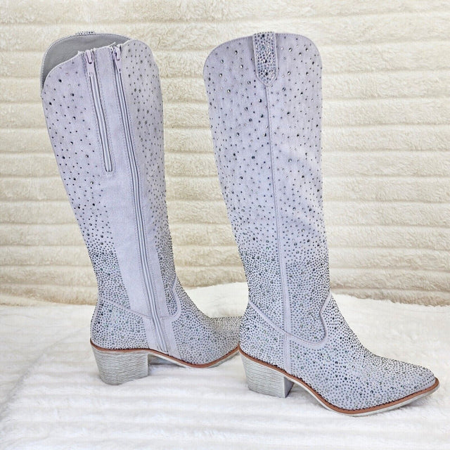 Wild Ones Glamour Cowboy Rhinestone Cowgirl Boots Tuck Zipper Silver Gray - Totally Wicked Footwear