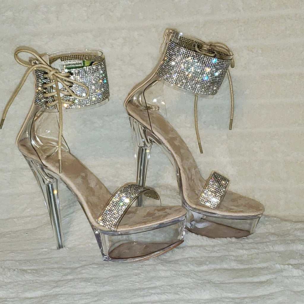 Sparkle Affair Clear Platform Rhinestone Ankle Cuff High Heel Shoes - Totally Wicked Footwear