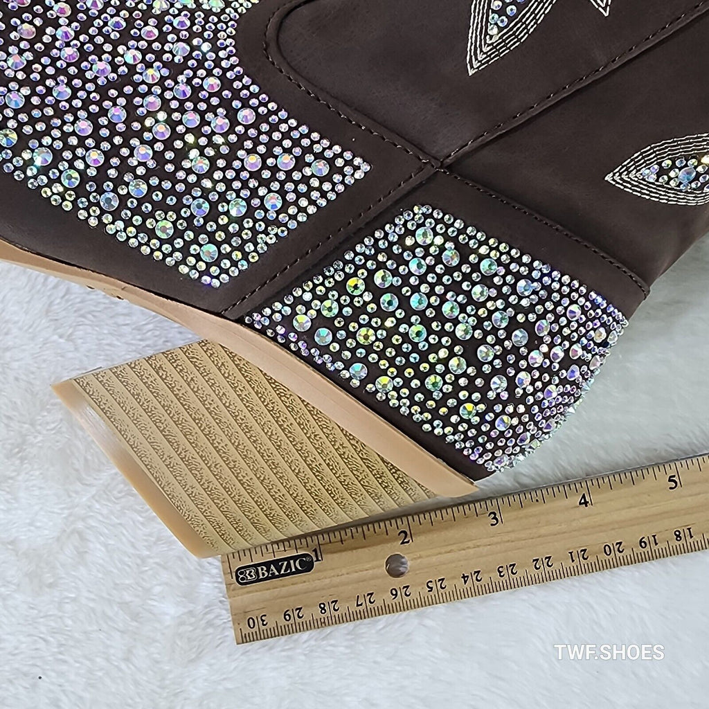 Annie Brown Leatherette With Rhinestones Country Glam Western Cowgirl Knee Boots - Totally Wicked Footwear