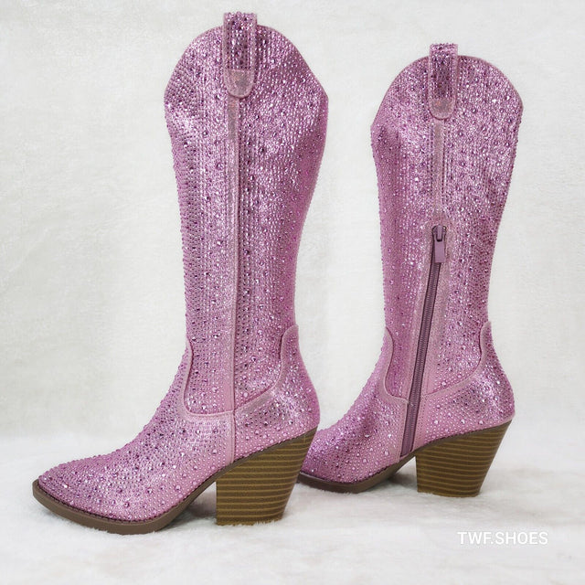 Wild One Glamour Baby Pink Rhinestone Glam Glitter Country Western Cowgirl Boots - Totally Wicked Footwear