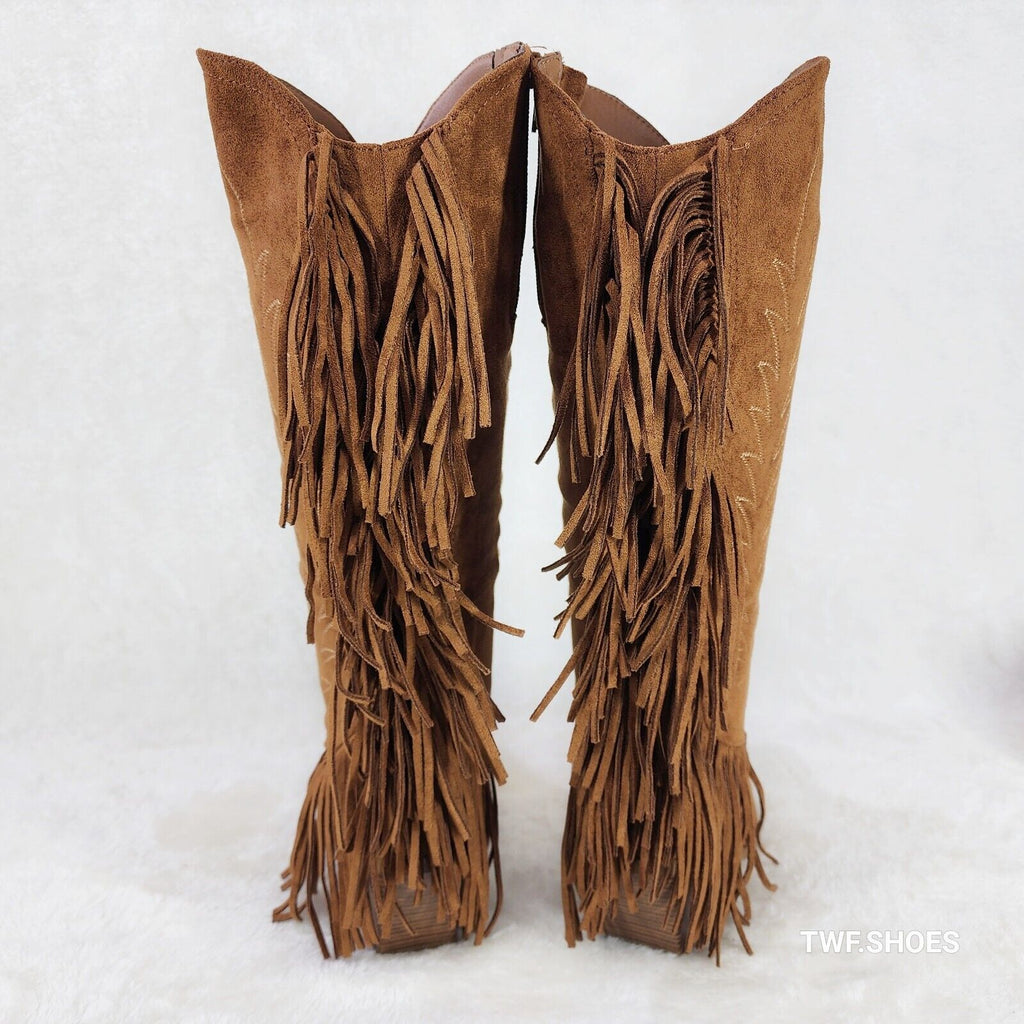 Dusty Roads Whiskey Brown Back Fringe Cowboy Western Cowgirl Boots - Totally Wicked Footwear