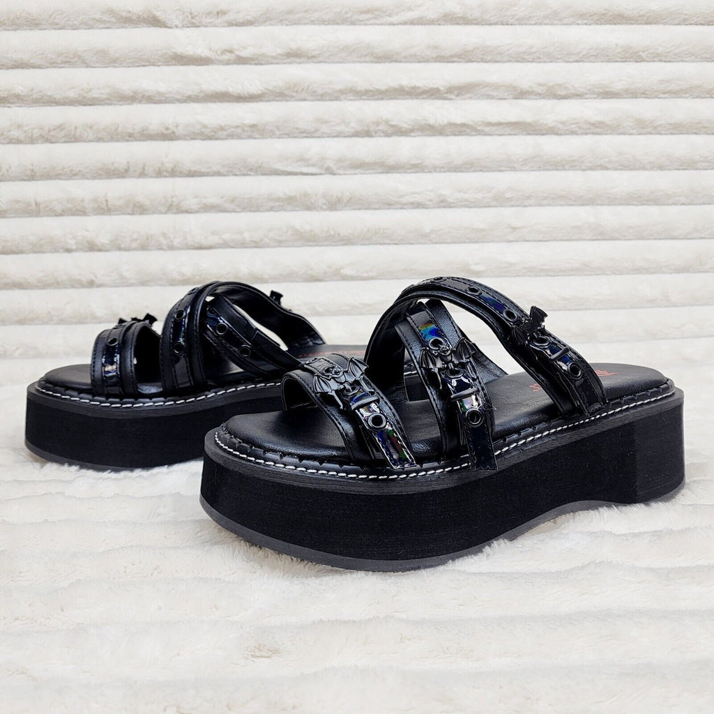 Emily 100 - 2 Black 2" Platform Bat Buckle Slip On Sandals Shoes 6-12 NY DEMONIA - Totally Wicked Footwear