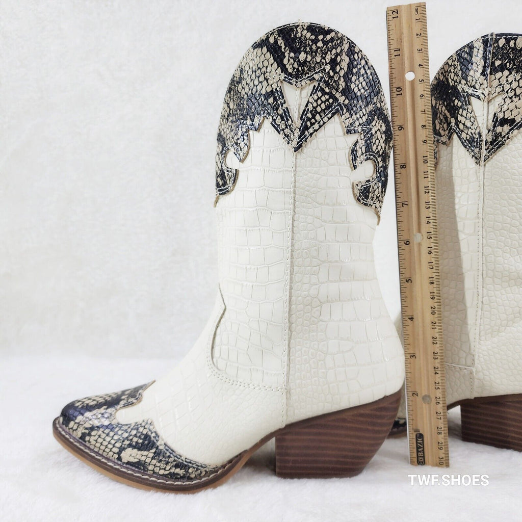 Snake Bite Cream Western Reptile Cowboy Pull On Country Cowgirl Boots - Totally Wicked Footwear