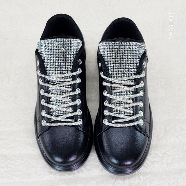 Comfy Cush 4 Jet Black Rhinestone Fashion Sneakers Tennis Shoes - Totally Wicked Footwear