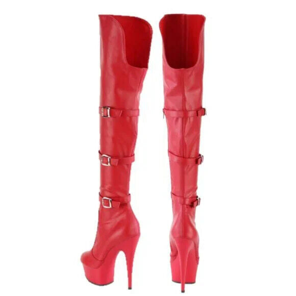 Delight 3018 Red Vegan Leather OTK Over the Knee Platform Thigh Boots - Totally Wicked Footwear