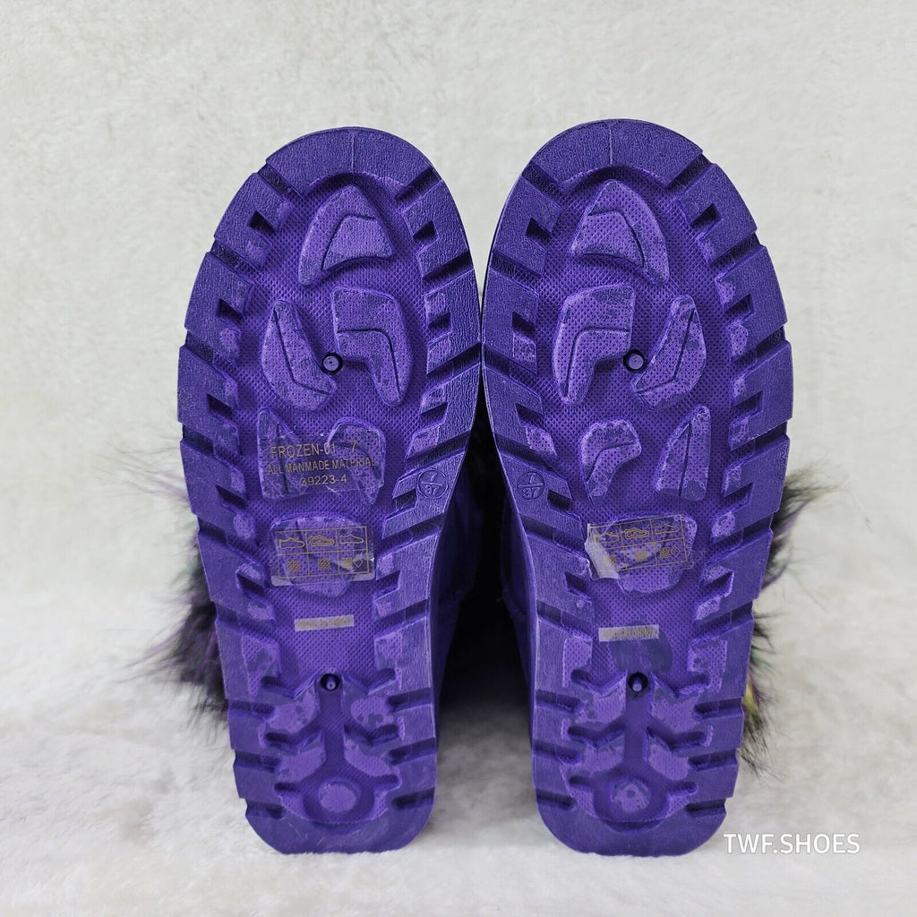 Chi Chi Purple Multi Color Faux Fur Thick Lined Comfy Cozy Winter Boots - Totally Wicked Footwear