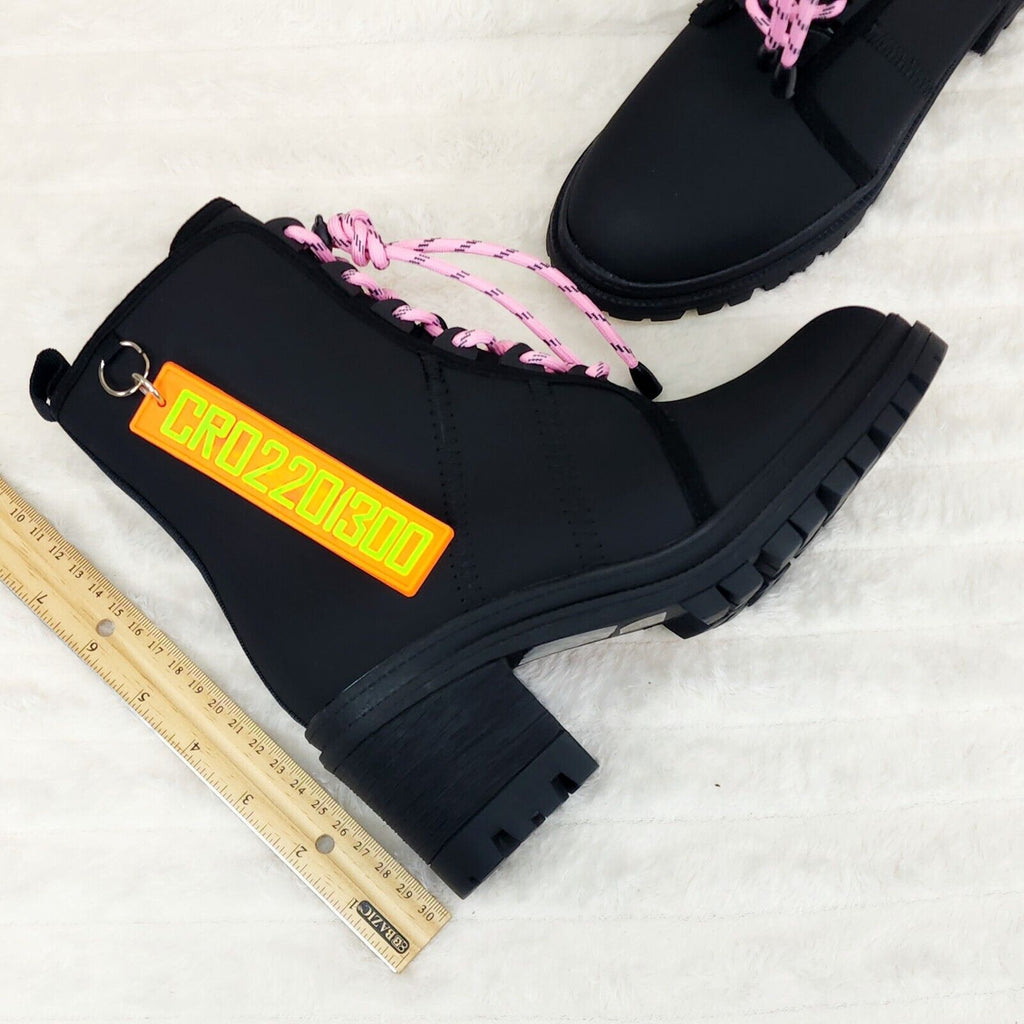 CR Aces Black Iridescent Rhinestone Lace Up Platform Sneaker Combat Ankle Boots - Totally Wicked Footwear