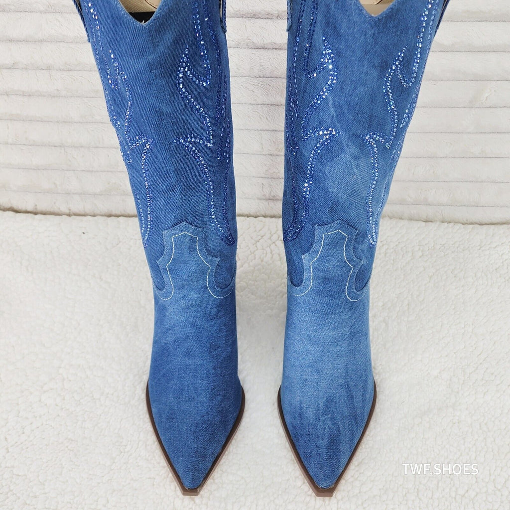 So Me Mileage Denim Rhinestone Design Western Cowgirl Boots - Totally Wicked Footwear